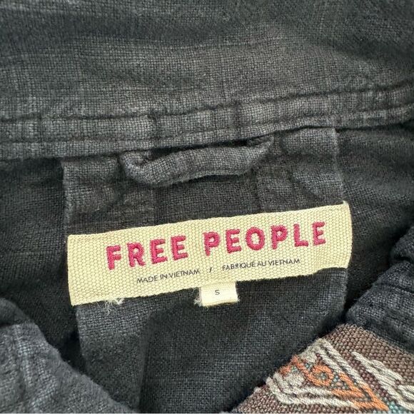 FREE PEOPLE Jacket Women's Small Black Linen Military Bomber Jayde Safari - Picture 2 of 6
